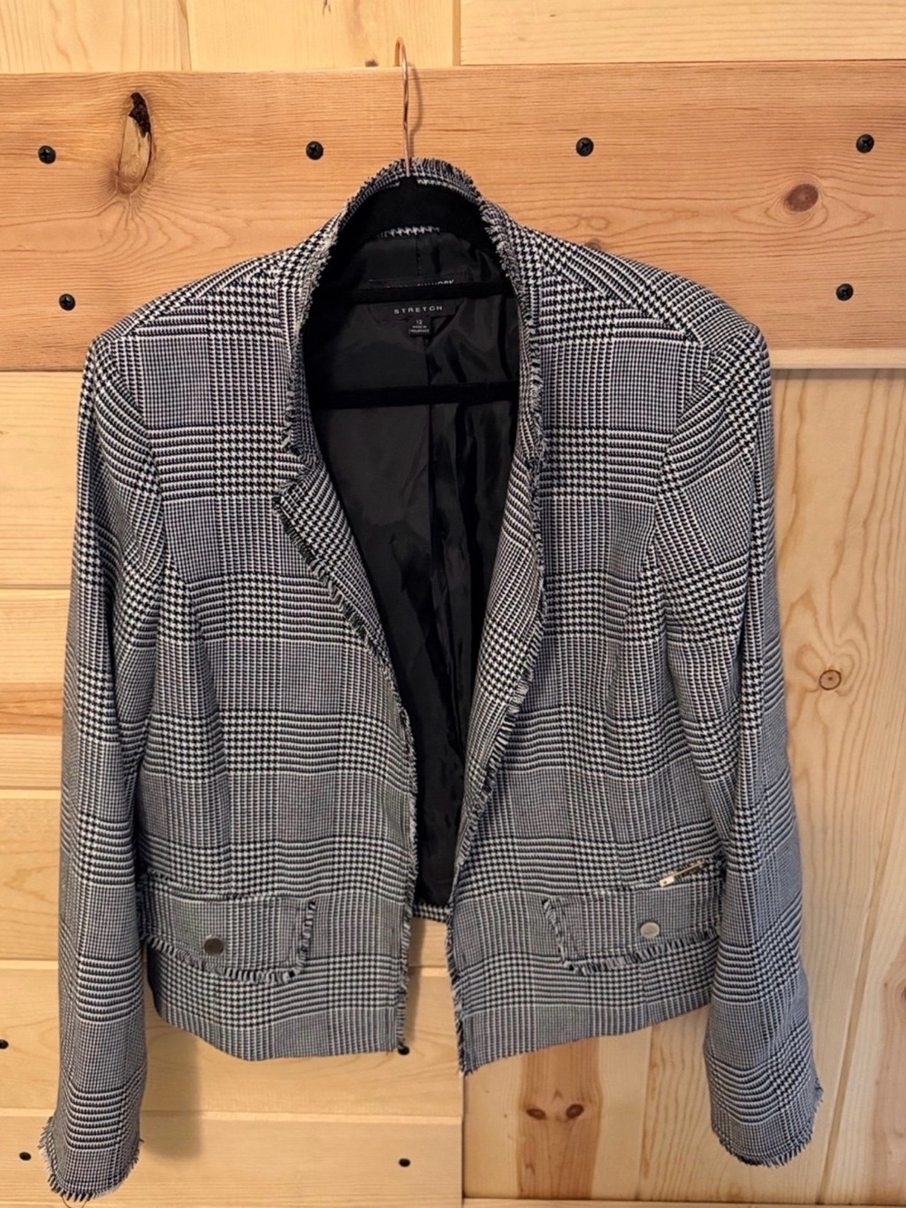 Jones New York Collection Black and White Glen Plaid Cropped Blazer 1